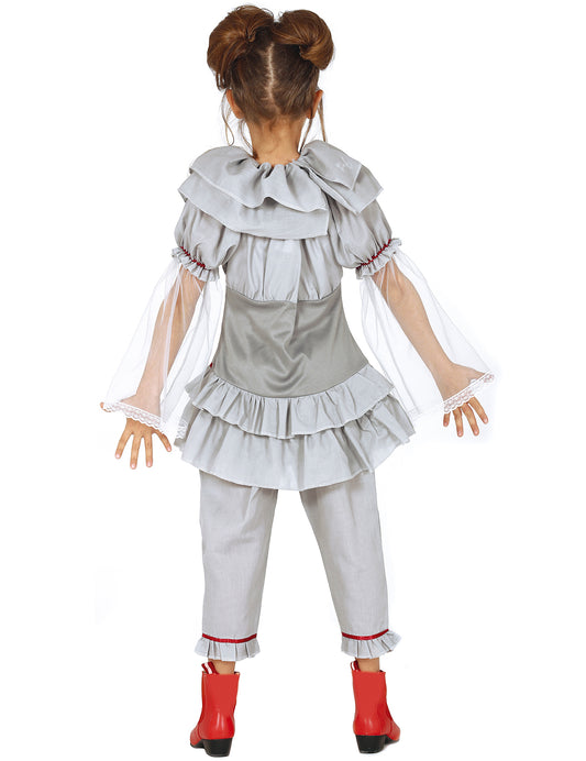 Vue de dos du déguisement de clown assassin pour fille
