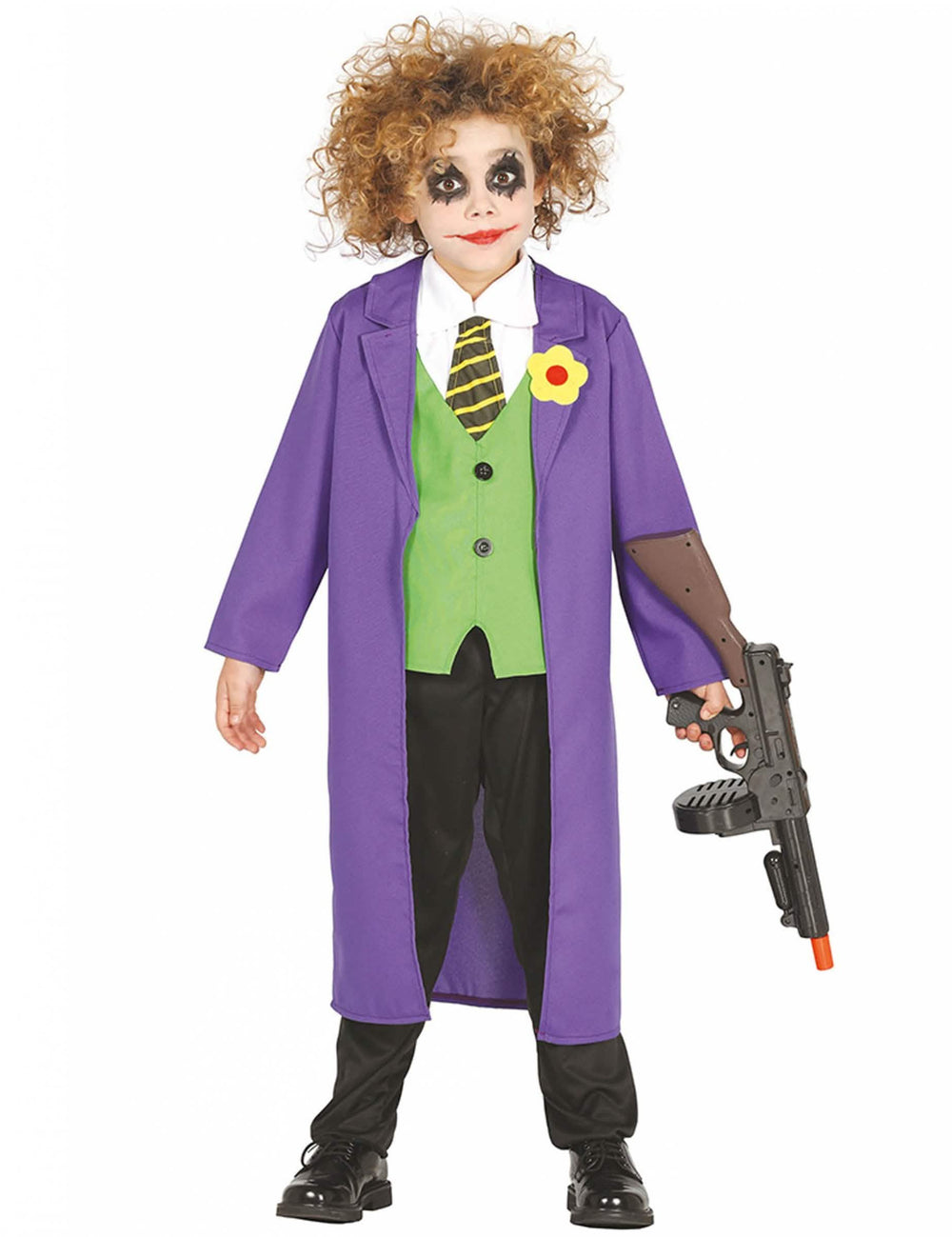 Costume de clovn joker nebun pentru copil mov și verde cu vestă lungă