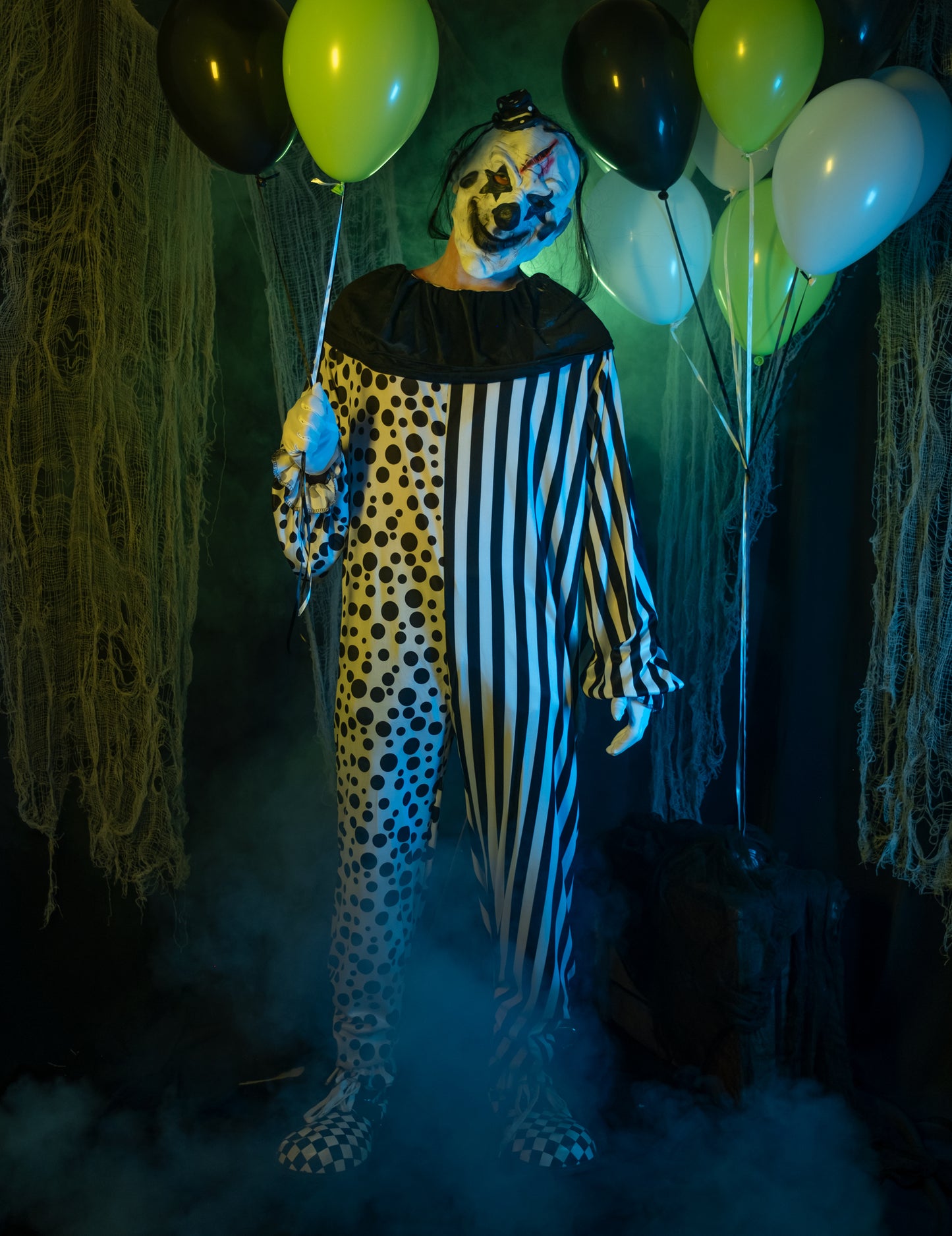 Costum monstruos de clovn alb -negru adult