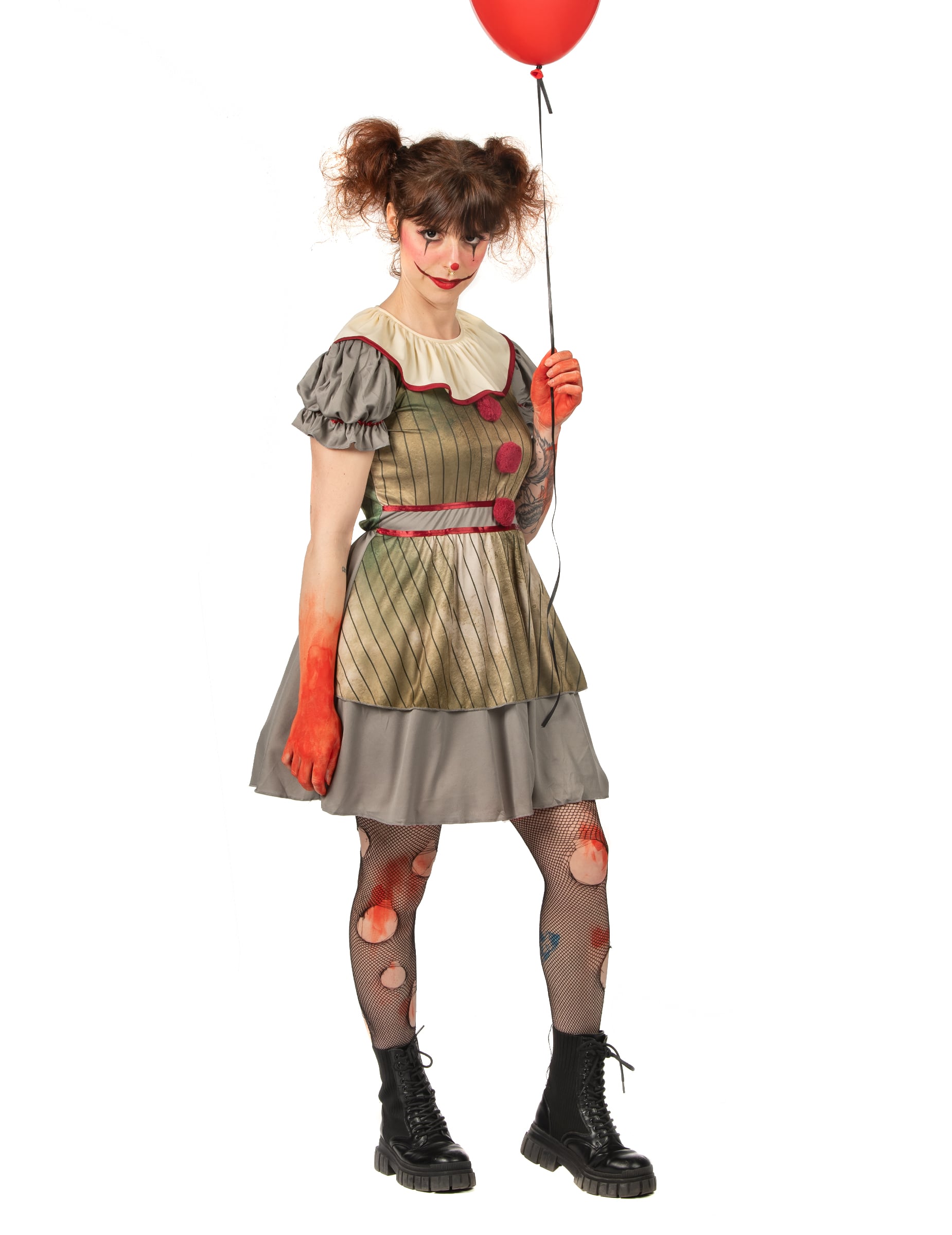 Vue de trois-quart du déguisement clown psycho pour femme
