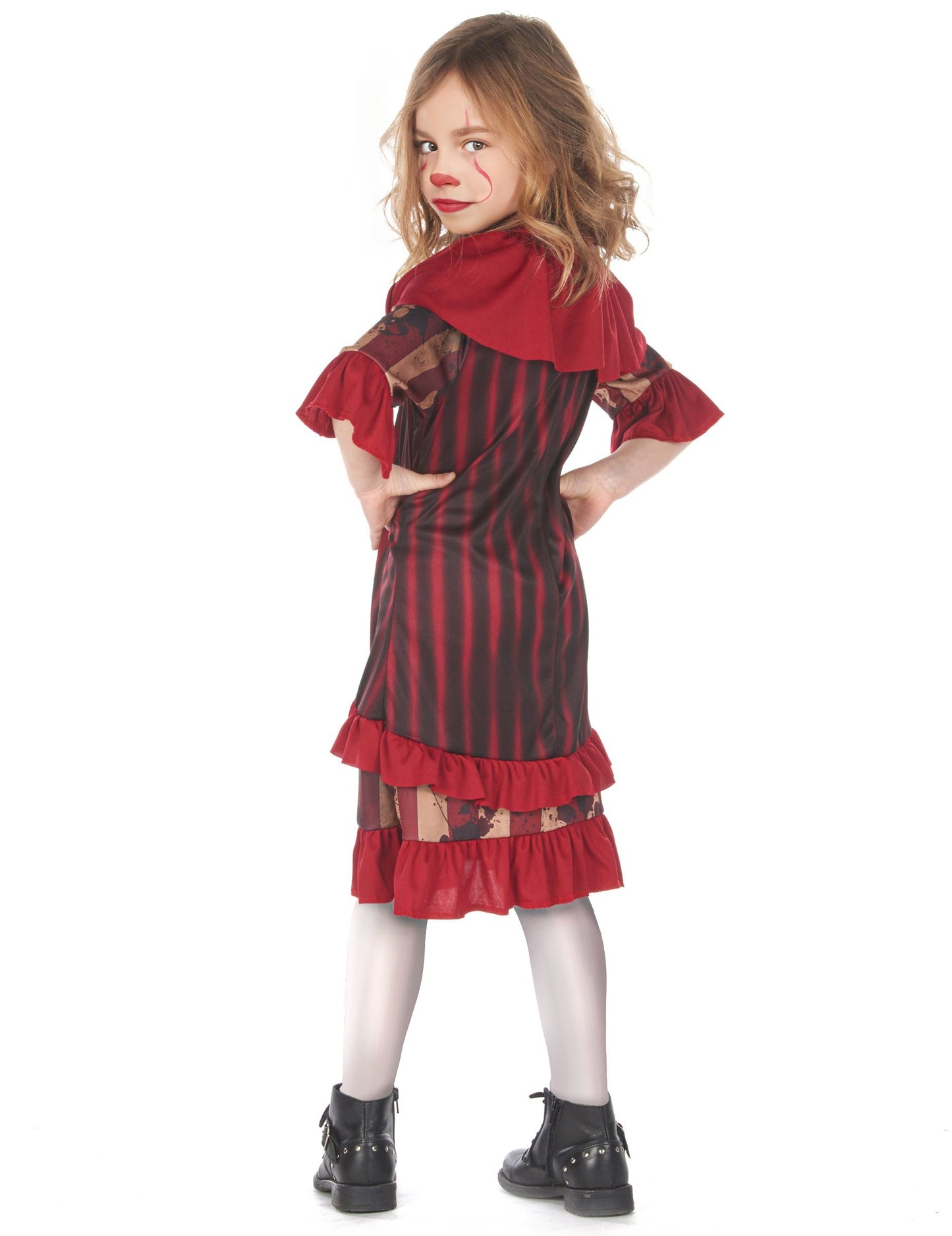 Vue de dos du déguisement clown terrifiant pour fille