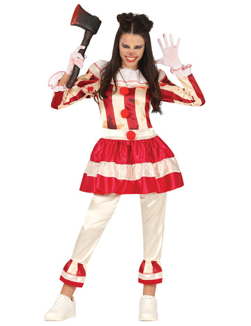 Costum de clovn alb și roșu terifiant pentru adolescenți