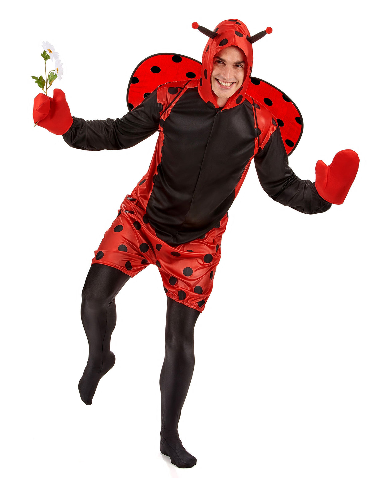 Déguisement de coccinelle pour adulte rouge et noir avec ailes et gants