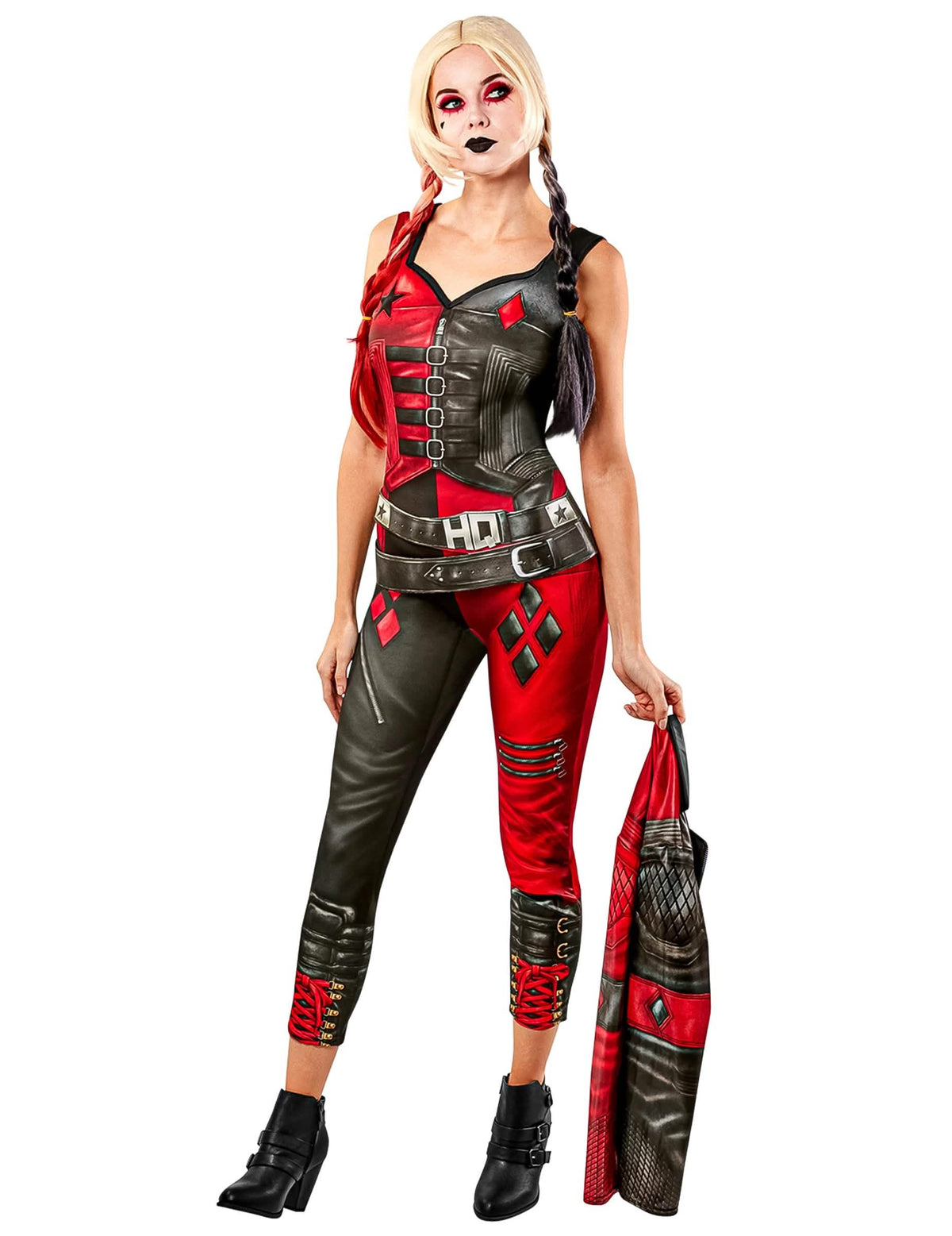 Costum combinație Harley Quinn Suicide squad 2 pentru femeie roșu și negru