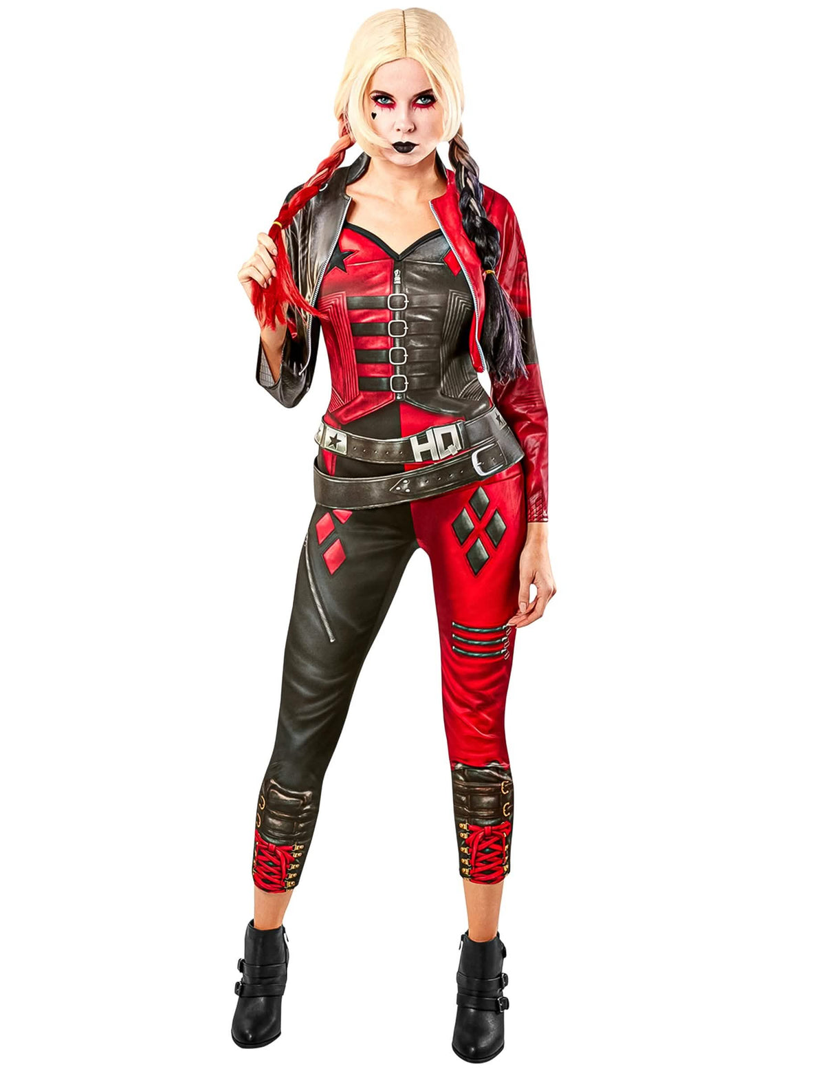 Vedere din față a costumului salopetă Harley Quinn Suicide squad 2 pentru femeie