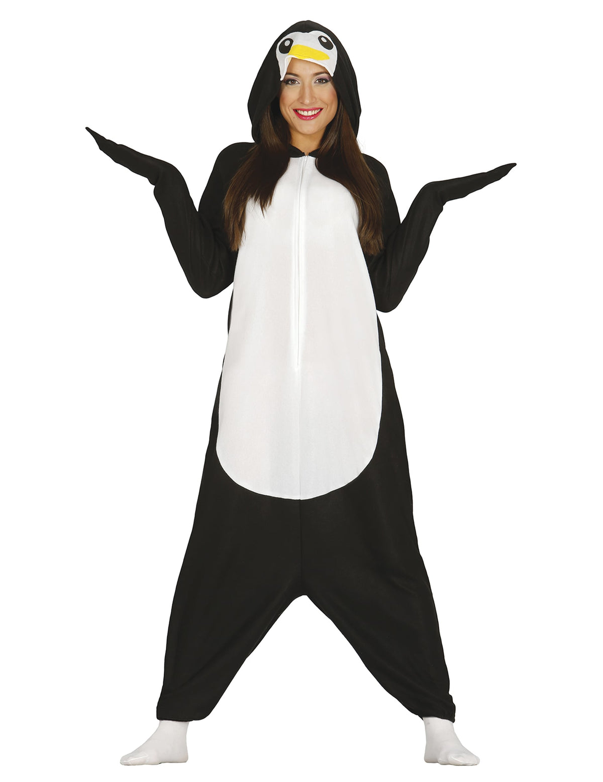 Déguisement combinaison pingouin pour adulte noir et blanc avec capuche