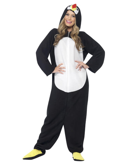 Costum combinat de pinguin cu capotă pentru adulți