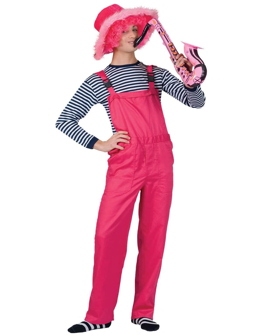 Costum combinezon roz fluorescent pentru adult stil salopete