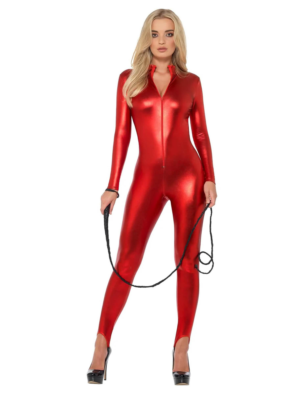 Biciușcă neagră pentru costum sexy de femeie roșu metalic
