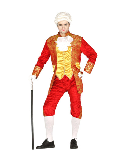 Costum de conte renascentist pentru bărbați, roșu și auriu