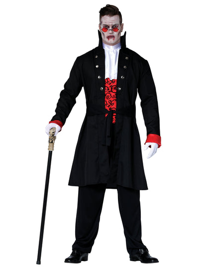 Déguisement de comte vampire pour adolescent noir et rouge avec jabot blanc
