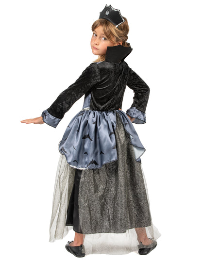 Déguisement de comtesse des chauve-souris pour fille noir et gris avec diadème
