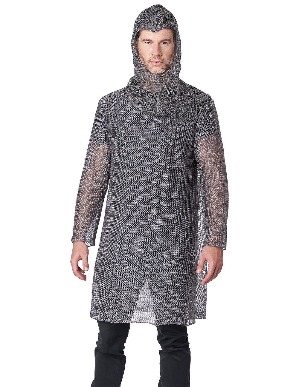 Déguisement côte de maille chevalier luxe pour adulte gris argenté