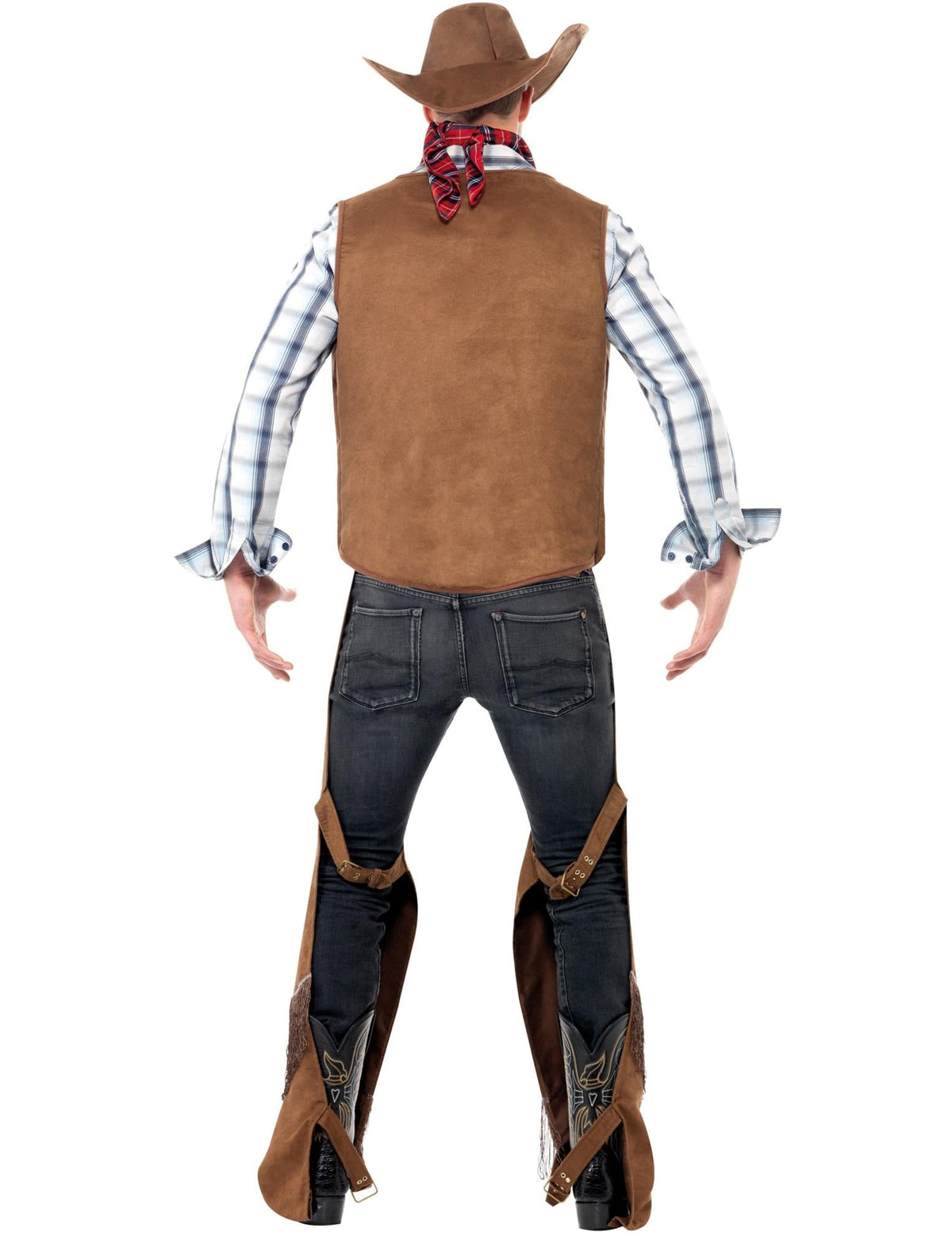 Vue de dos du déguisement cowboy à franges pour homme
