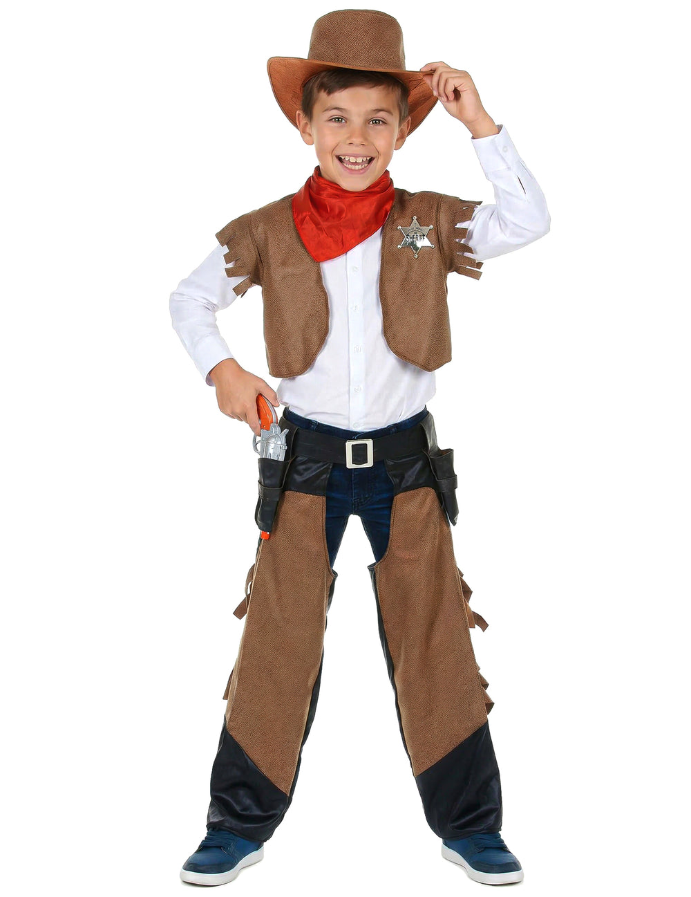 Déguisement de cowboy pour garçon marron avec chapeau et bandana rouge