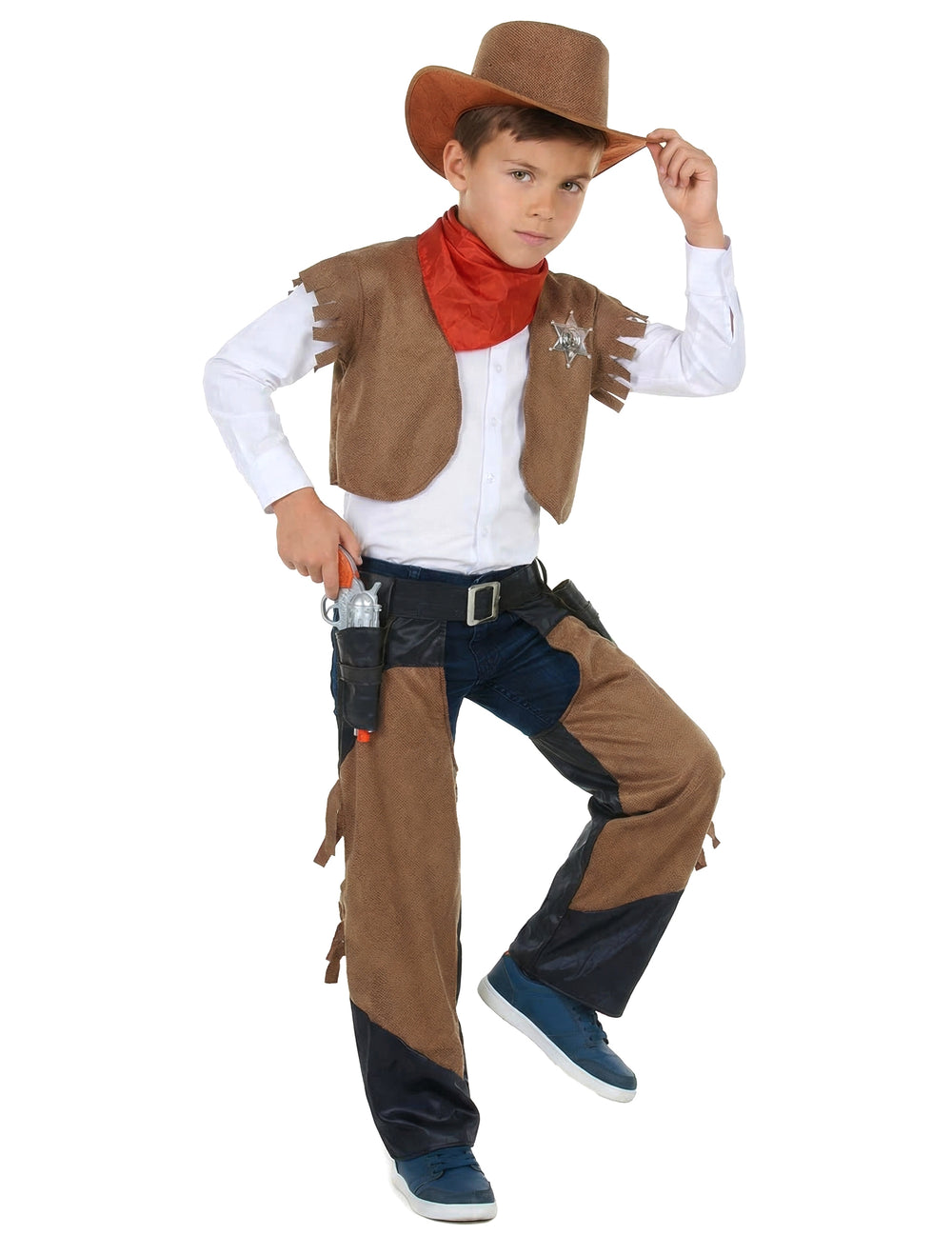Vue d'ensemble du déguisement de cowboy pour garçon marron