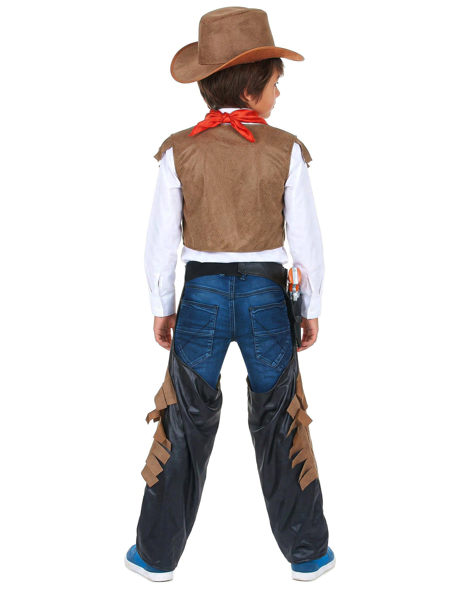 Vue de dos du déguisement de cowboy pour garçon marron