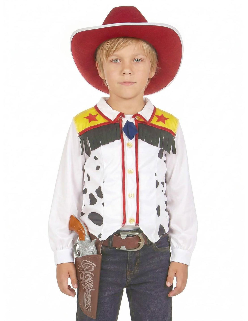 Prim-plan pe vestă și pălăria costumului de cowboy pentru băiat