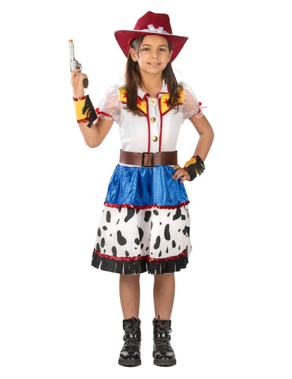 Déguisement cowgirl dessin animé pour fille avec chapeau rouge et jupe à motif vache