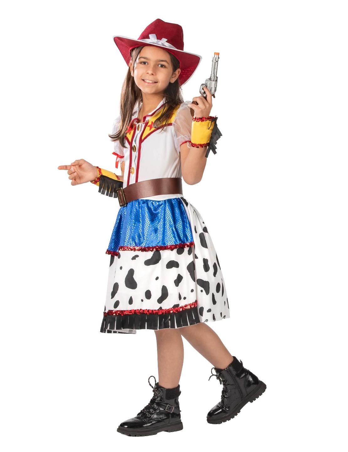 Vedere din profil cu pistolul costumului de cowgirl desen animat pentru fată