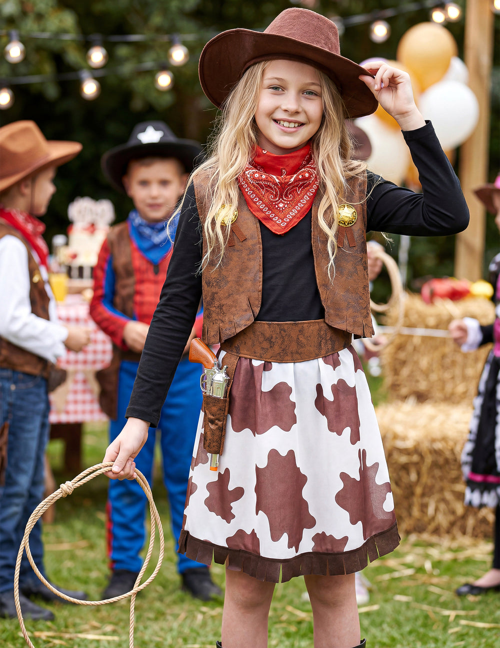 Lasso et mise en situation du déguisement cowgirl pour fille