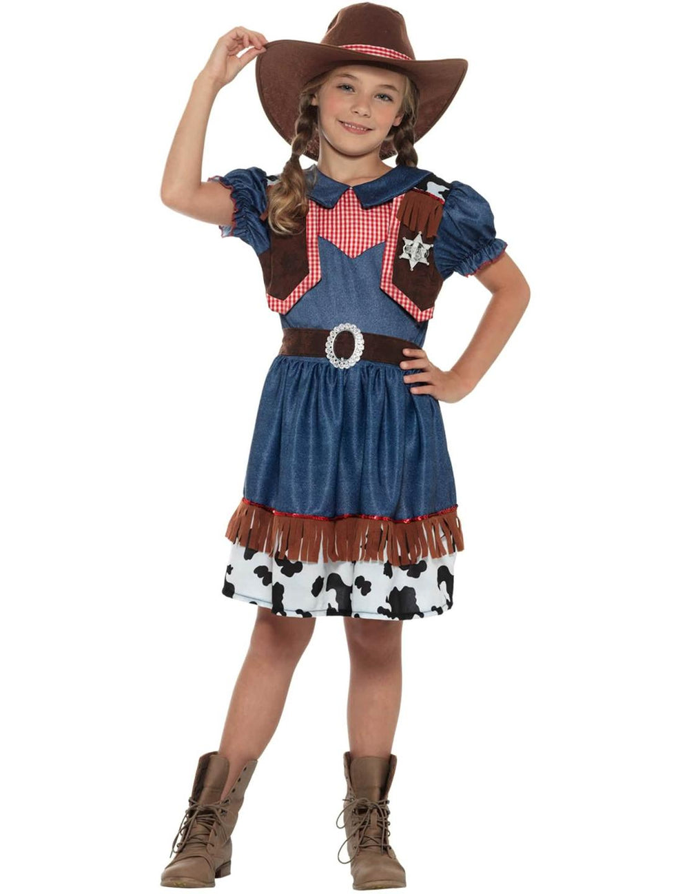 Vedere din față a costumului de cowgirl texană pentru fată
