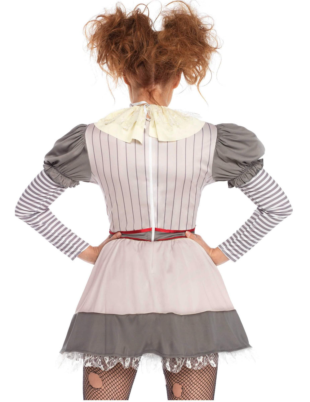 Vue de dos du déguisement de creepy clown pour femme