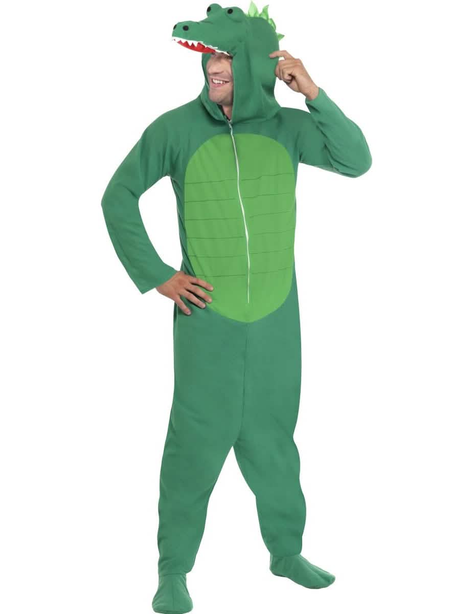 Vedere din față a costumului de crocodil pentru adult