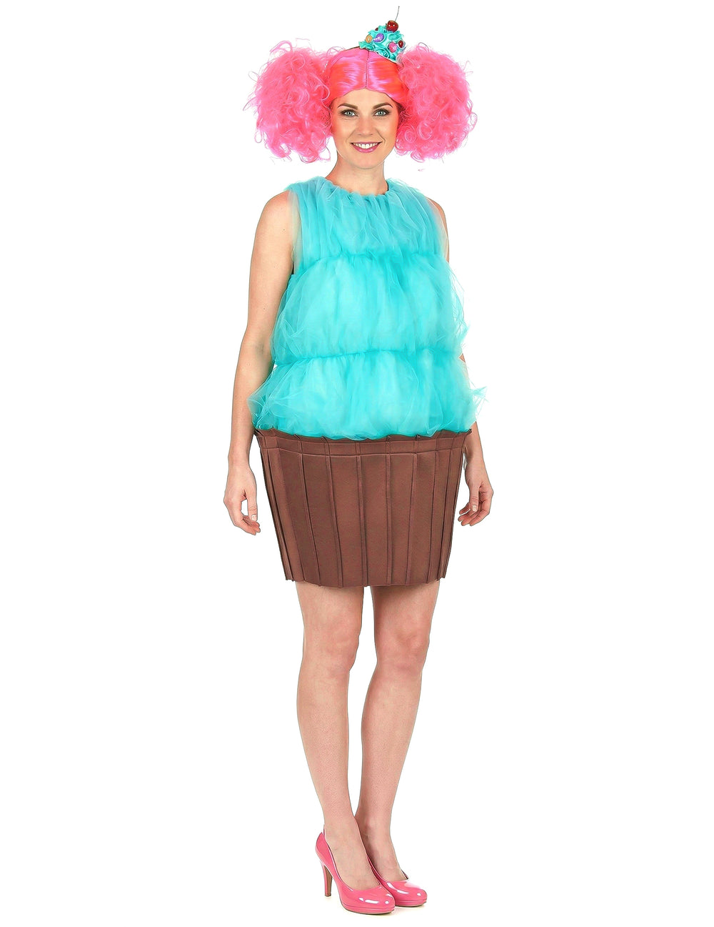 Vue de face du déguisement de cupcake pour femme