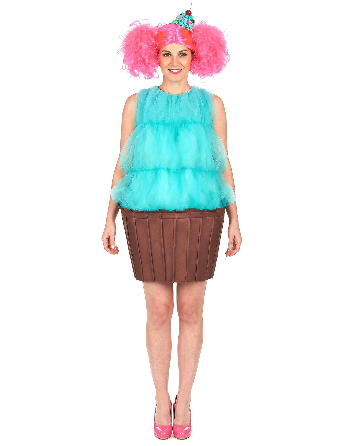 Vue de face du déguisement de cupcake pour femme