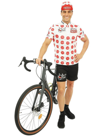 Costum de ciclism alb și roșu al sauciflexului