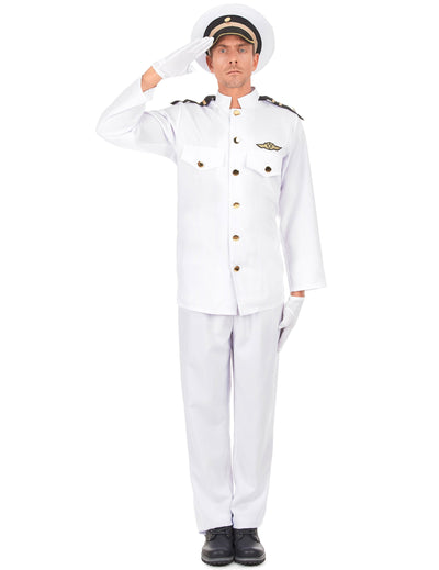Déguisement uniforme d'officier de la marine pour homme blanc avec casquette