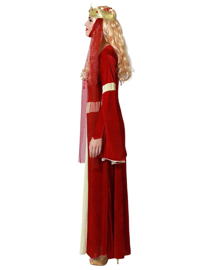 Femeie costum de doamnă medievală roșie și aurie