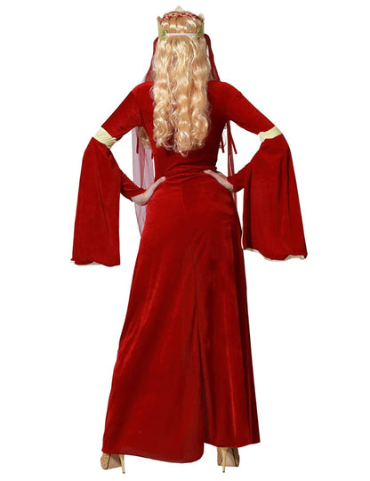 Femeie costum de doamnă medievală roșie și aurie