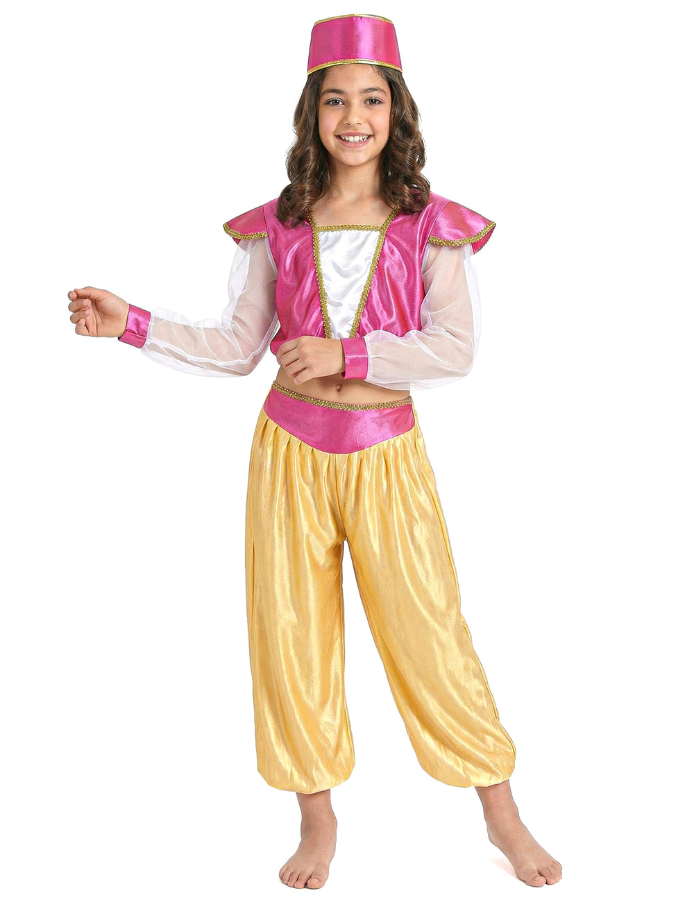 Déguisement danseuse orientale luxe pour fille rose et doré avec coiffe