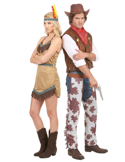 Déguisement de couple cowboy et indienne adulte