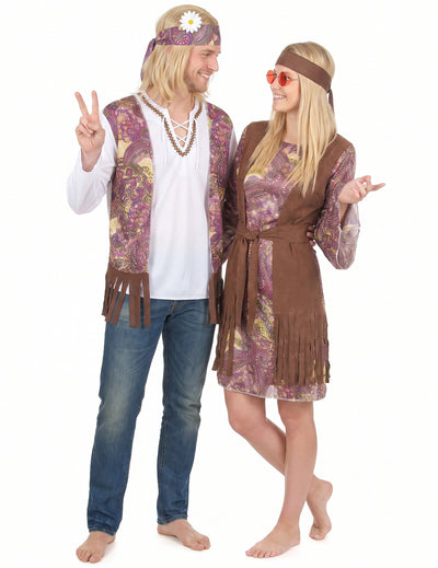 Déguisement de couple hippie violet adulte