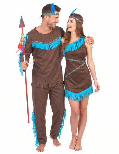Déguisement de couple indien et indienne marron adultes
