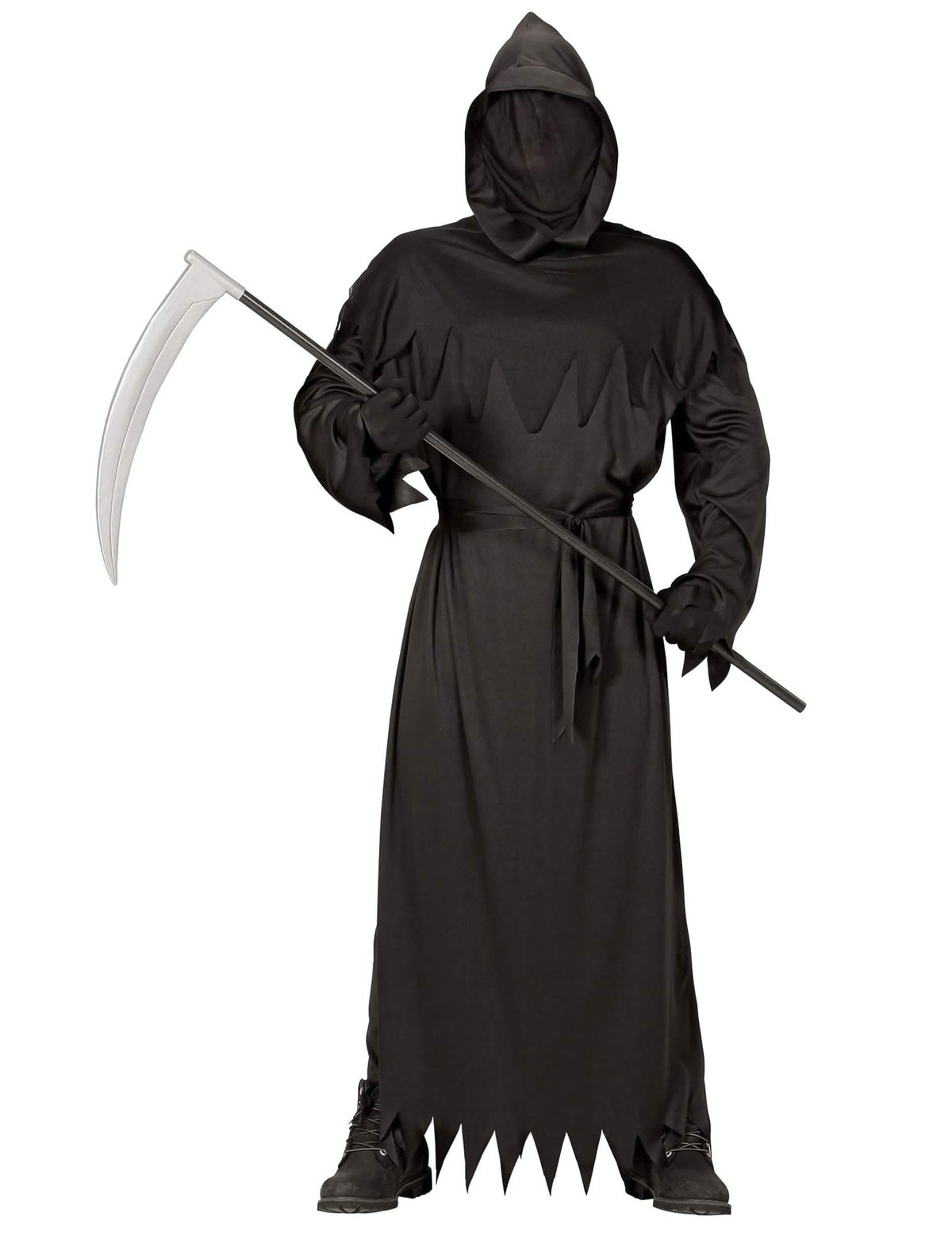Déguisement de la mort pour homme noir avec capuche et faux