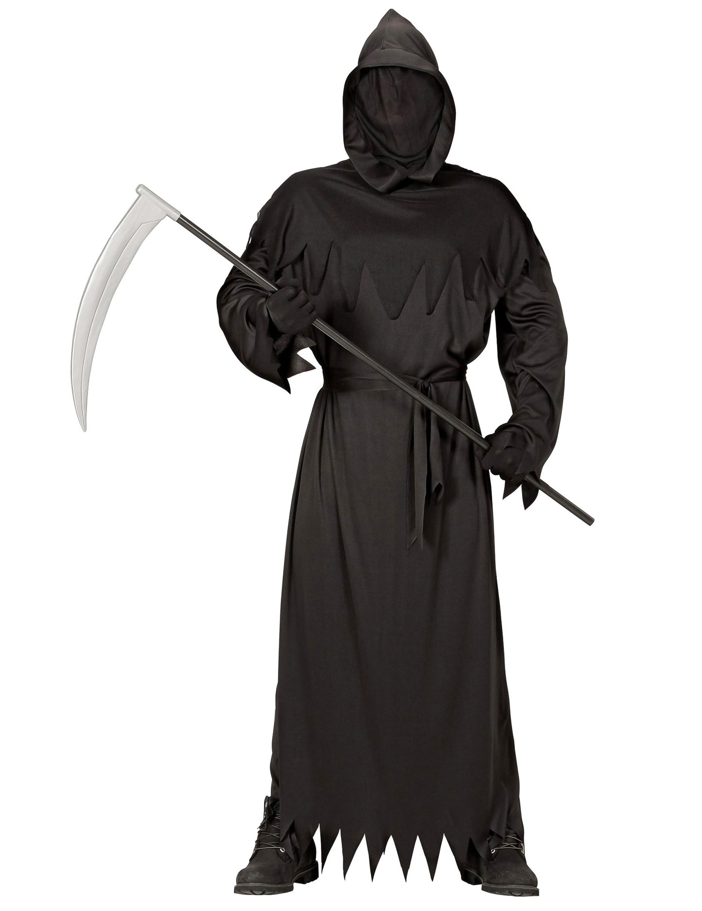 Déguisement de la mort pour homme noir avec capuche et faux