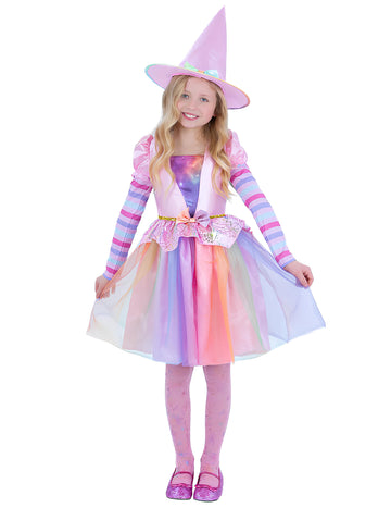 Costum de vrăjitoare curcubeu pastel pentru fete