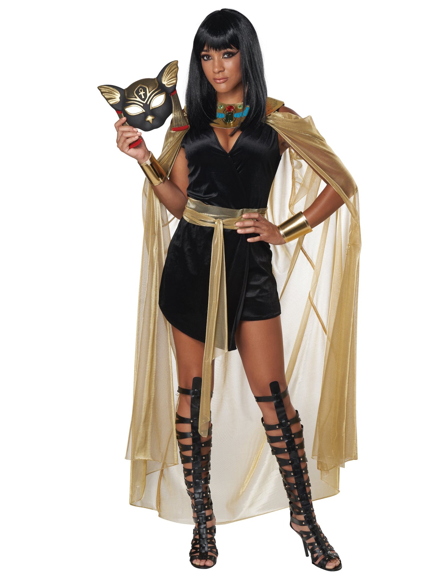 Masque chat et accessoires du déguisement de déesse féline de l'Egypte luxe