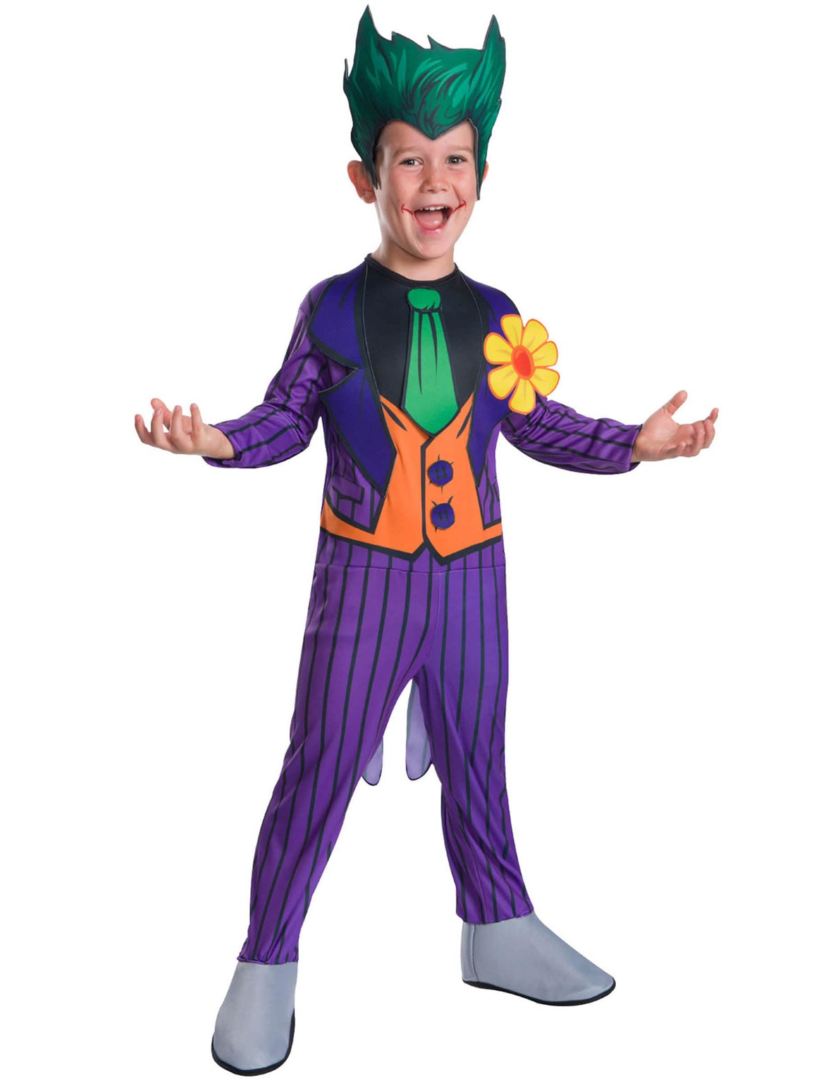 Costum de lux Joker™ pentru băiat mov și verde cu coafură