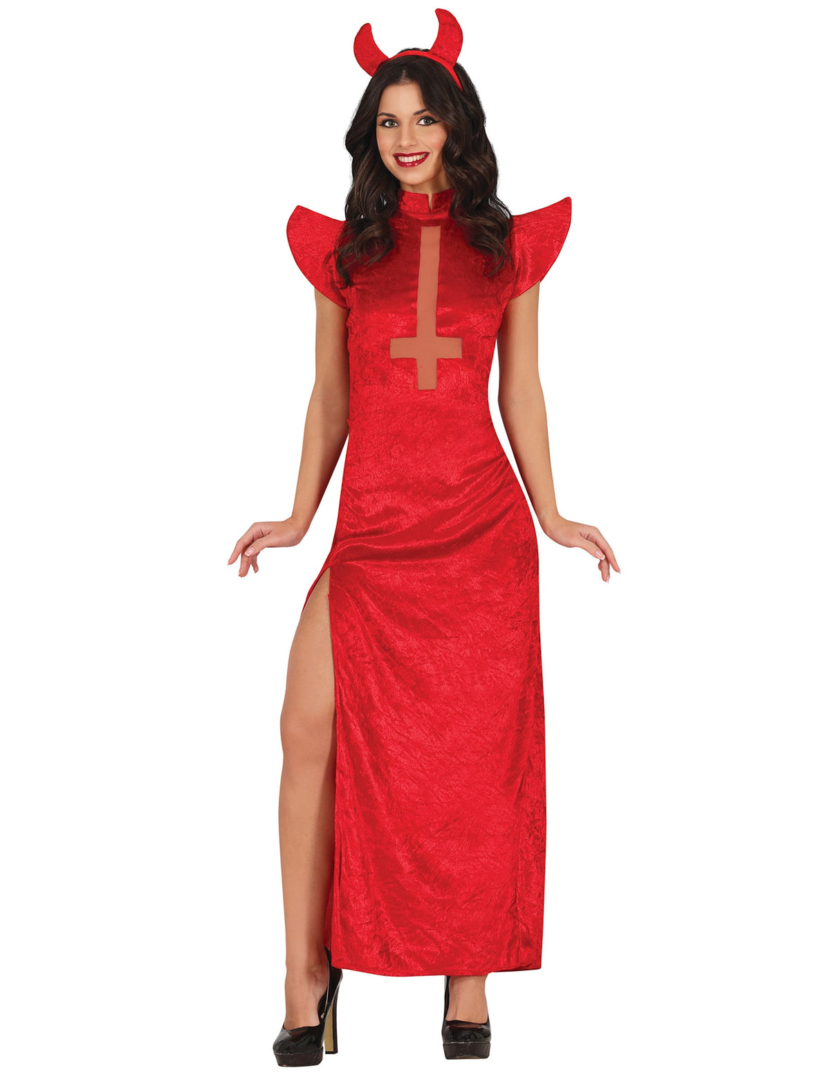Déguisement de démon rouge sexy pour femme avec robe longue et cornes