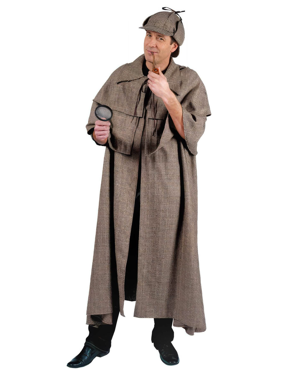 Déguisement de détective pour adulte marron à carreaux avec cape et chapeau