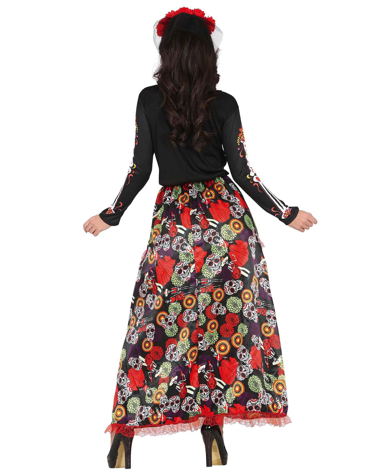 Vue de dos du déguisement Dia de los muertos pour femme