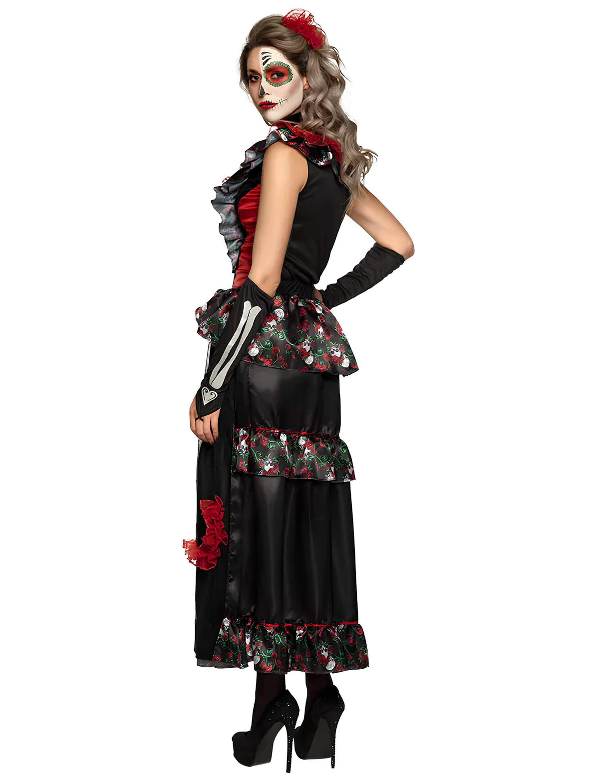 Vedere din spate a costumului dia de los muertos pentru femeie