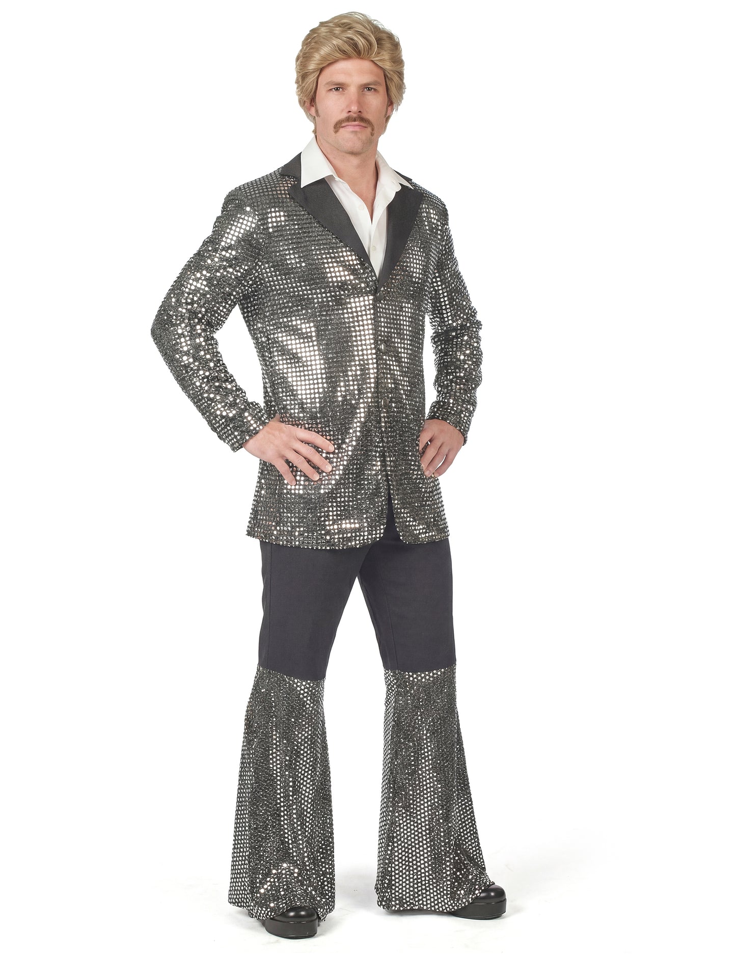 Costum disco argintiu de lux pentru bărbat