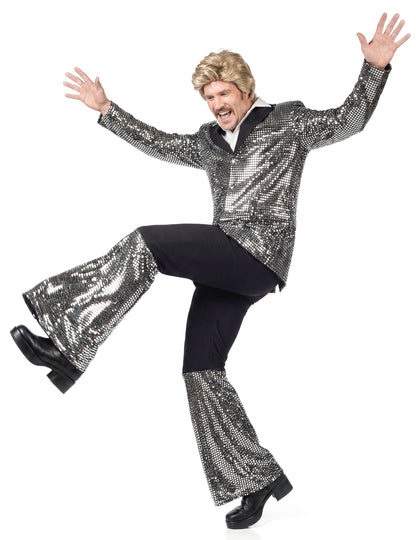 Costum disco argintiu de lux pentru bărbat