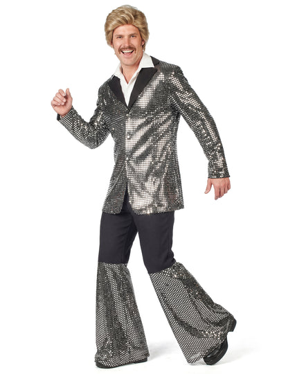 Costum disco argintiu de lux pentru bărbat